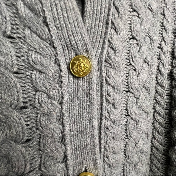 J. Crew Cable-knit ruffleneck button front cardigan sweater, wool blend Grey XL - Picture 7 of 12